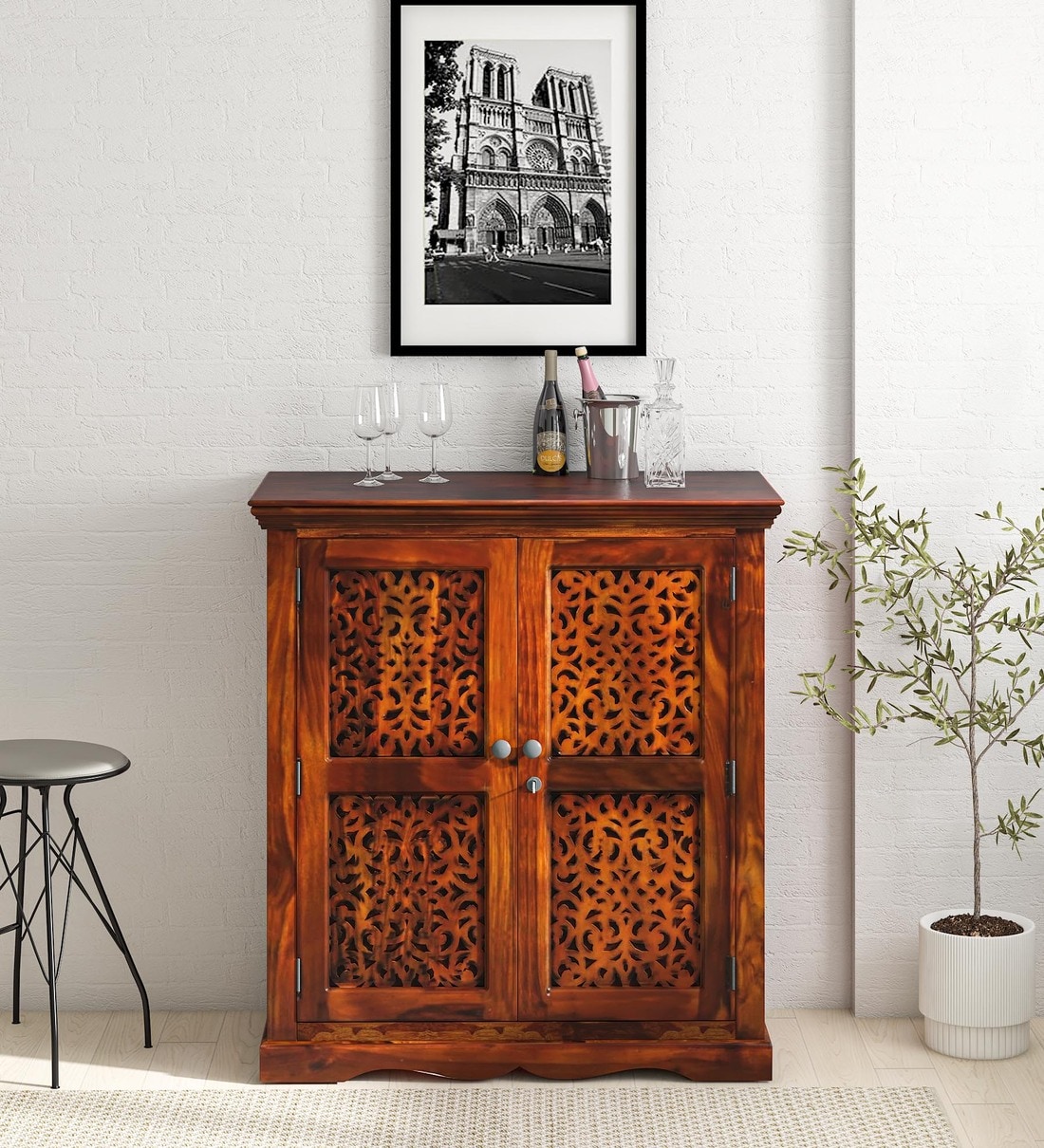 Buy Aramika Sheesham Wood Bar In Honey Oak Finish at 5 OFF by