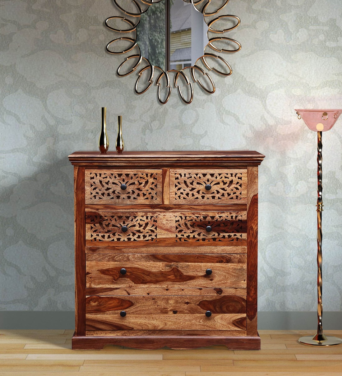 Harleston Sheesham Wood Chest Of Drawers In Scratch Resistant Honey Oak  Finish