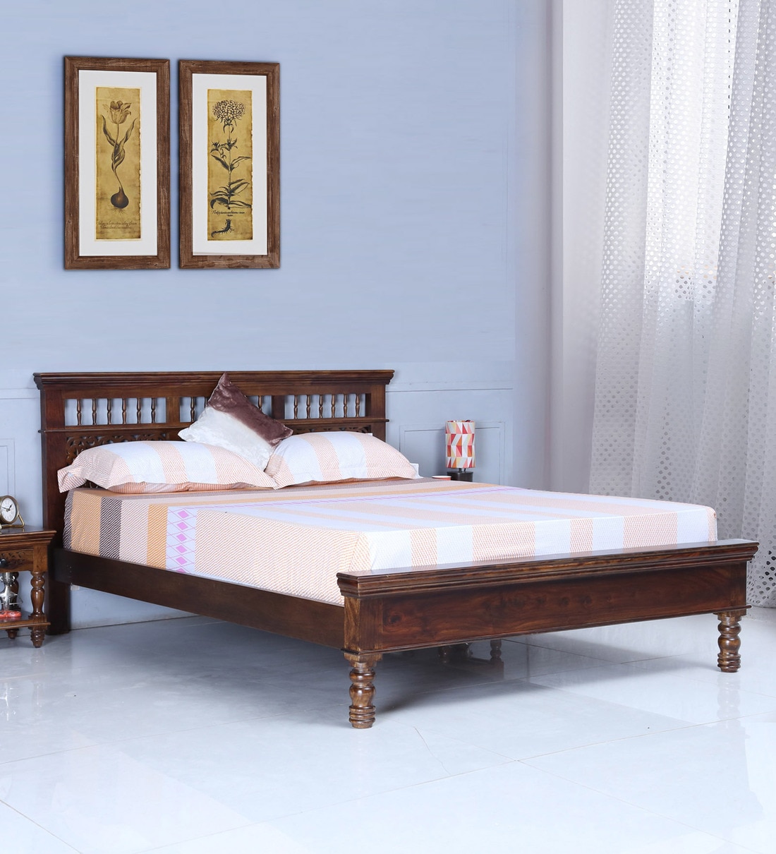 Buy Aramika Solid Wood Queen Size Bed In Provincial Teak Finish By ...