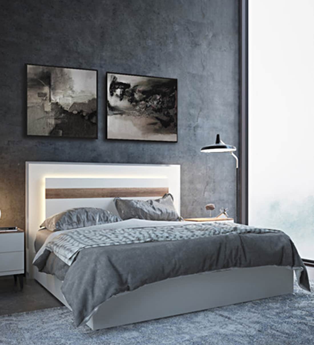 Buy Archer King Size Bed with Storage in White Finish by Evok Online