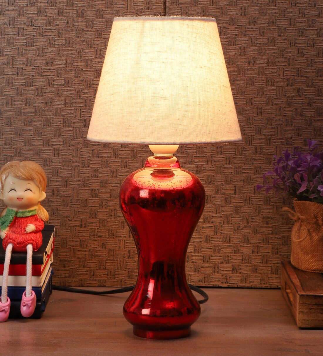 Buy Areum Grey Fabric Shade Table Lamp with Red Base by Sapphire at 51