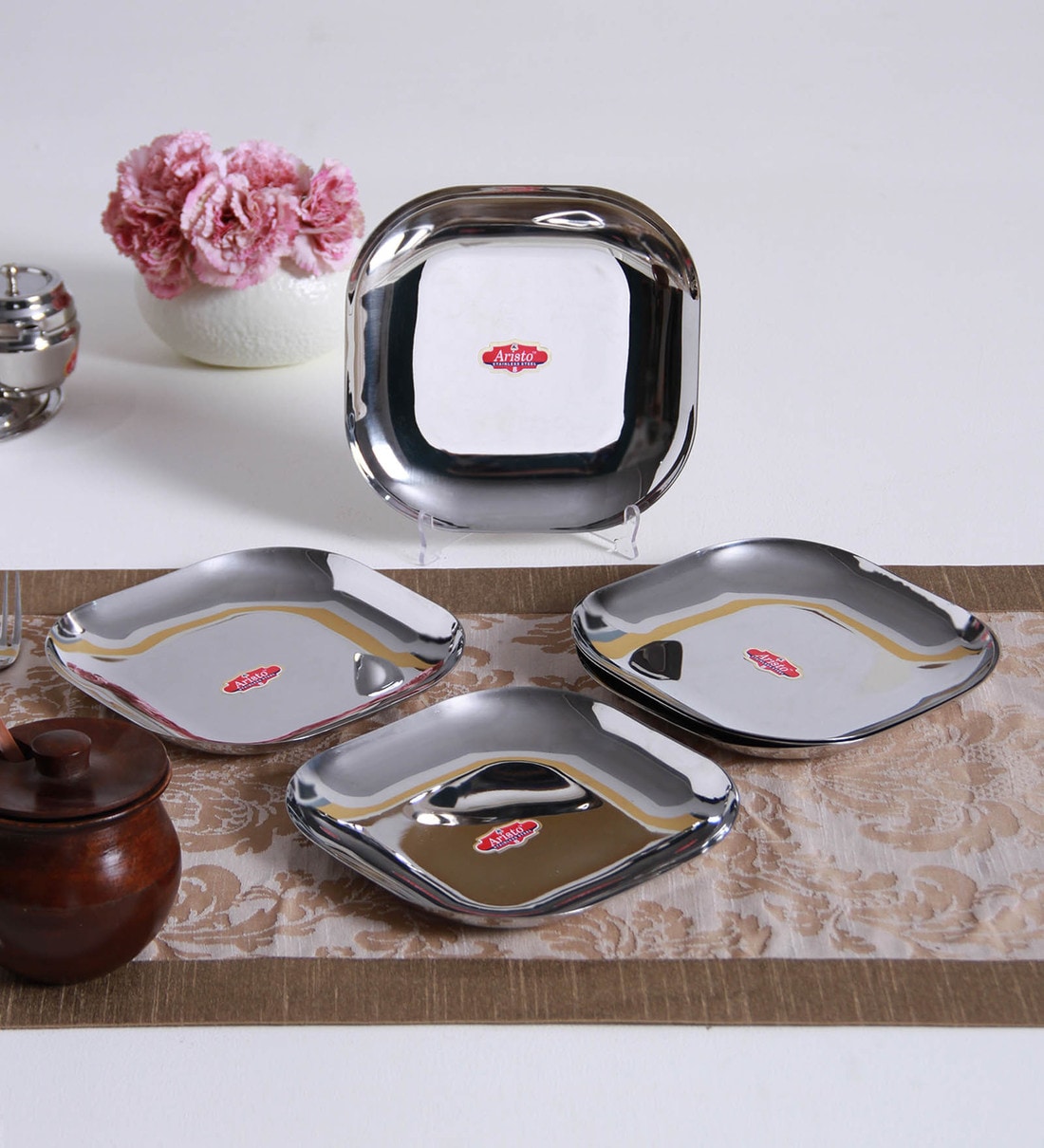 Buy Metallics Square Metal Dinner Plates 3 pieces by Aristo Online