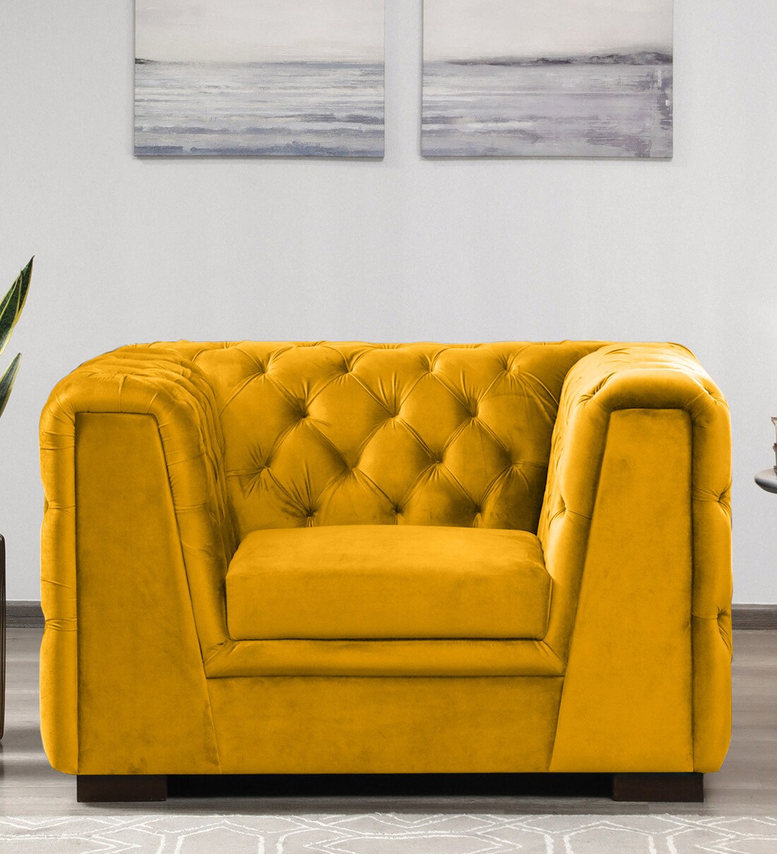 Buy Arlo Velvet 1 Seater Sofa in Yellow Colour at 13 OFF by Casacraft