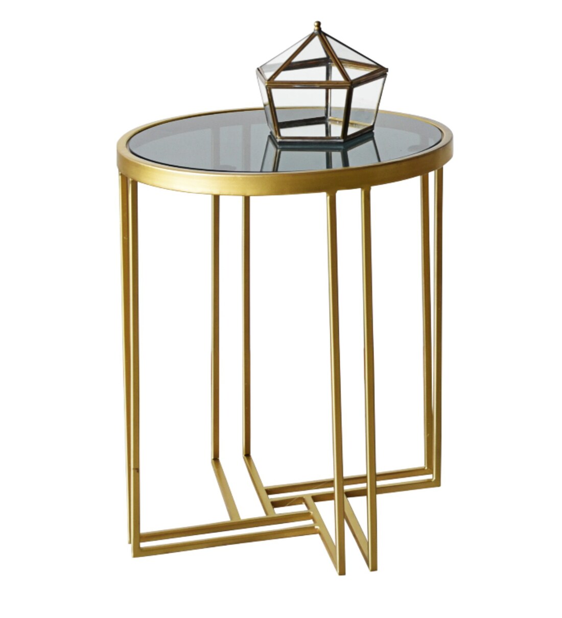Buy Art Deco Metal Table in Gold with Black Glass Top by 1 BHK Online Contemporary End Tables