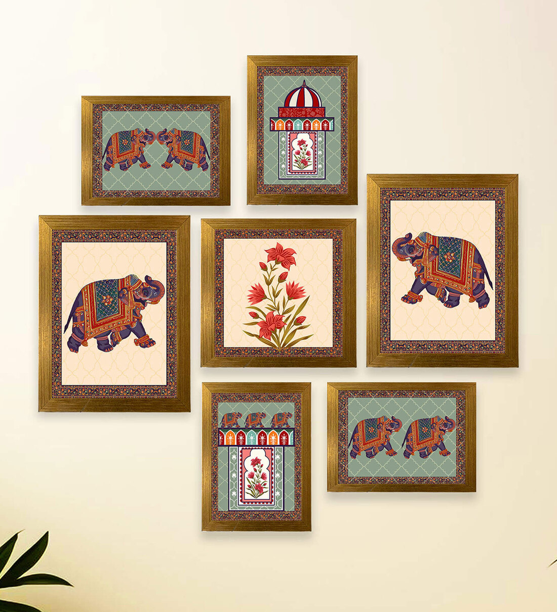 Art Street Indian Art Print Elephant with Flower Wall Hanging For Home Decor