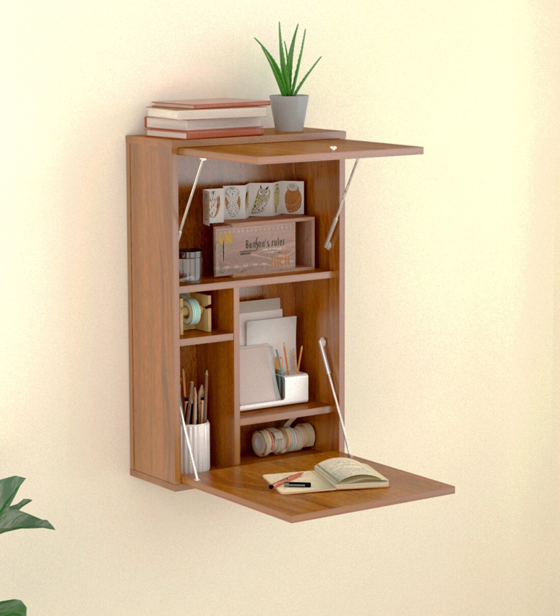 Buy Artist Wall Mounted Study Table in Brazilian Walnut Finish by