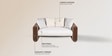 Arcade Leatherette 2 Seater Sofa with Solid Wood Fluting and Fabric Seat