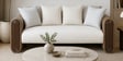 Arcade Leatherette 2 Seater Sofa with Solid Wood Fluting and Fabric Seat