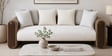 Arcade Leatherette 3 Seater Sofa with Solid Wood Fluting and Fabric Seat