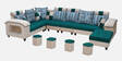 Orio Velvet Fabric 8 Seater RHS Sectional Sofa with Pouffee  In  Beige & Green Colour