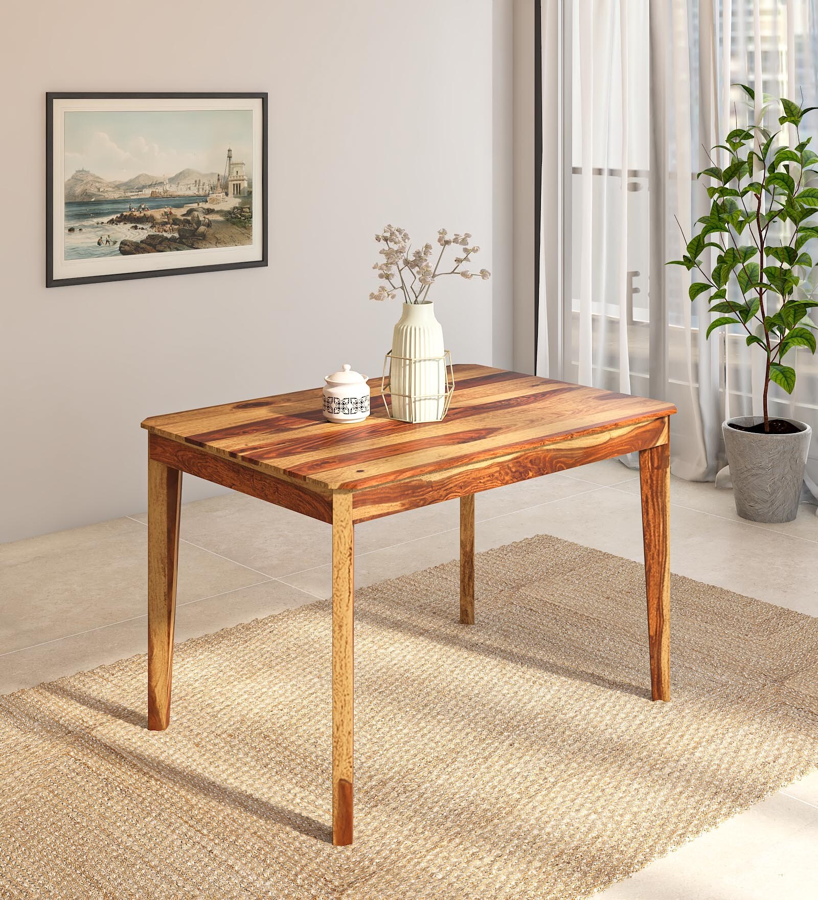 Arabel Sheesham Wood 4 Seater Dining Table In Rustic Teak