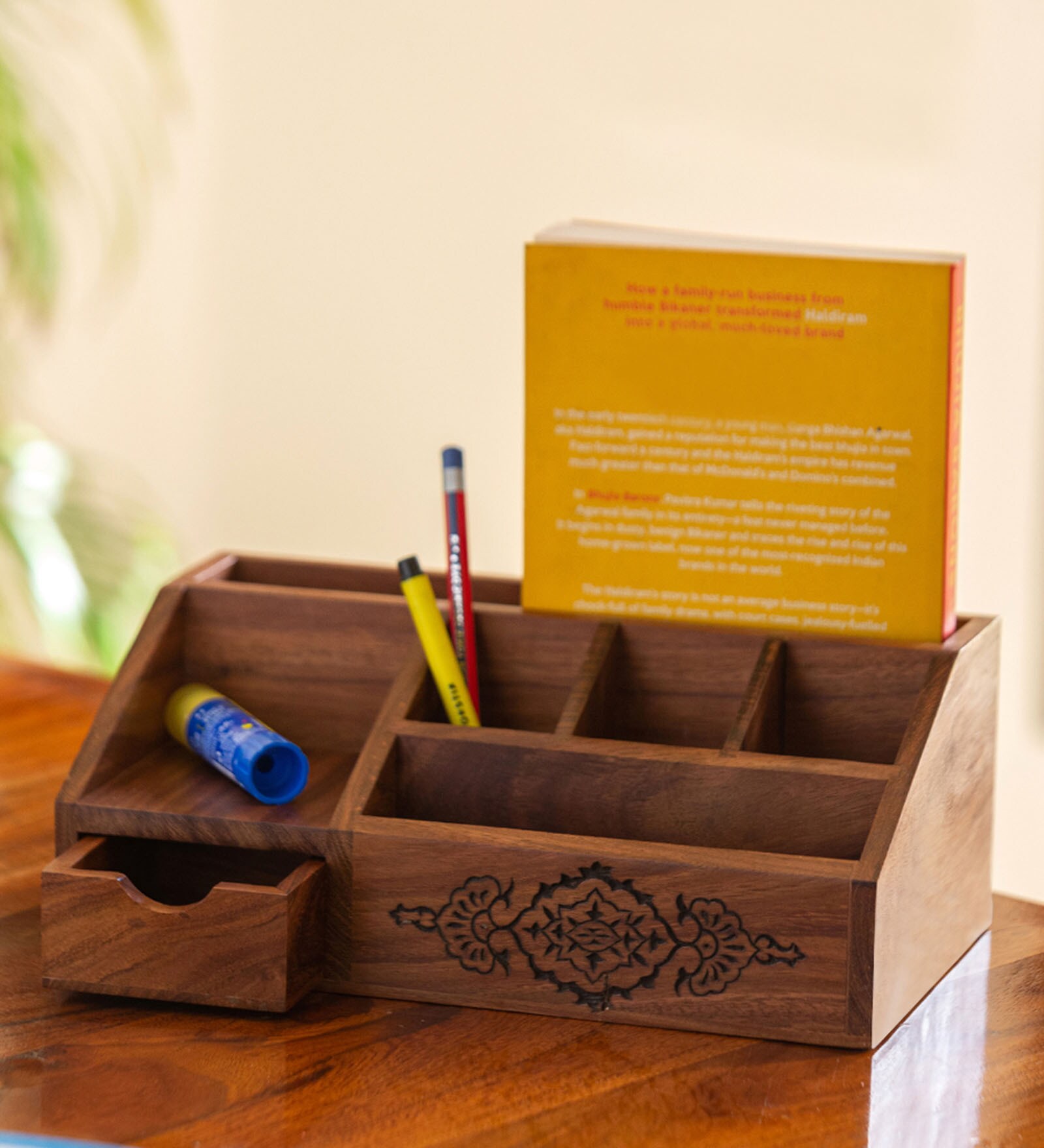 Buy Arabian Art HandCarved Brown Sheesham Wood Desk Organiser at 29