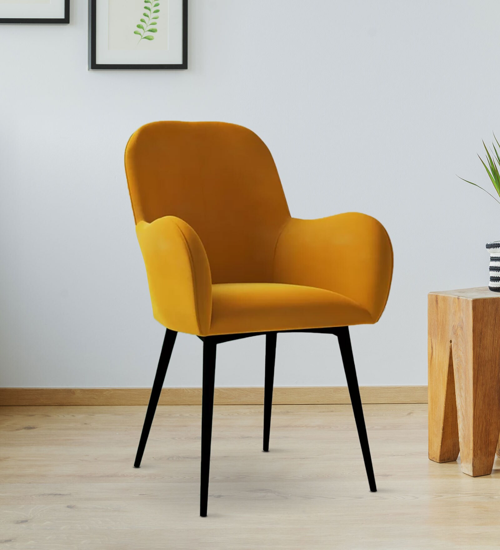 Araceli Velvet Dining Chair In Yellow Colour