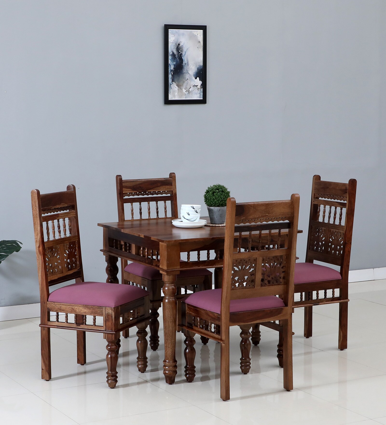 Buy Aramika Sheesham Wood 4 Seater Dining Set in Rustic Teak Finish at ...