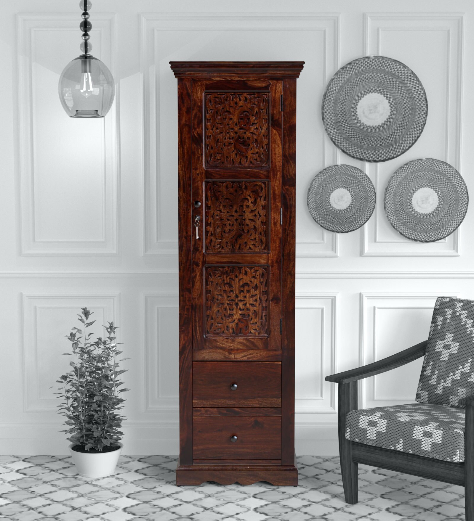 Aramika Sheesham Wood 1 Door Wardrobe In Provincial Teak Finish