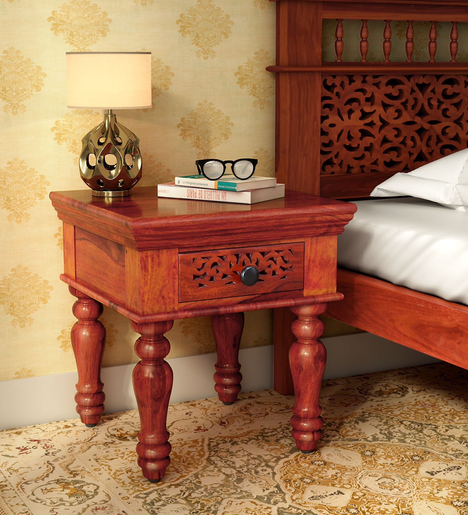 Aramika Solid Wood Bedside Table In Hone Buy Online In Japan At Desertcart