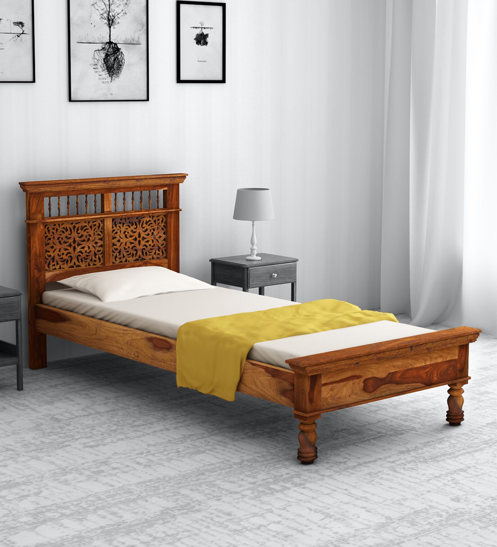 Aramika Sheesham Wood Single Bed In Rustic Teak Finish