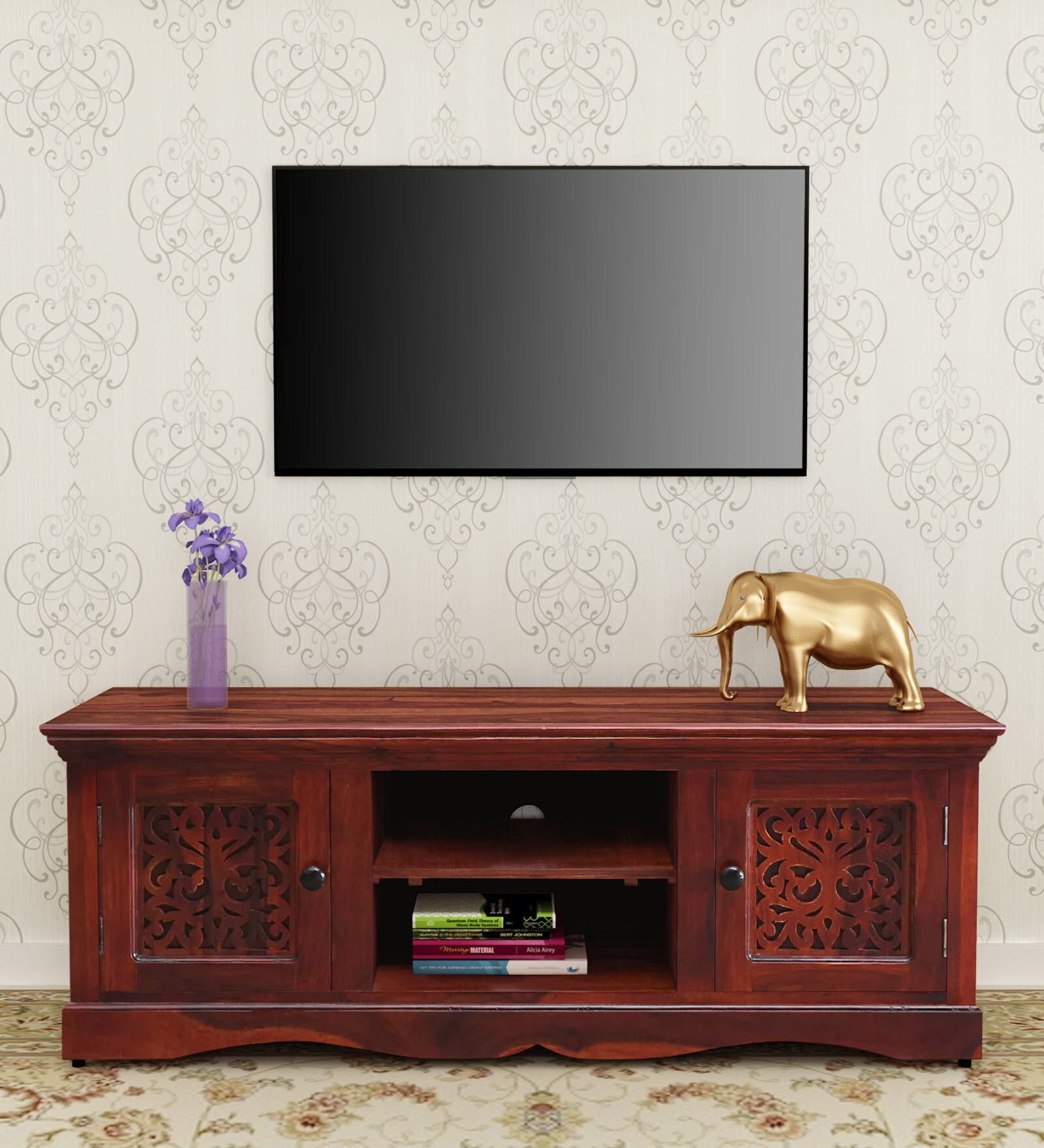 Aramika Sheesham Wood TV Console in Honey Oak  Finish for TVs up to 50"