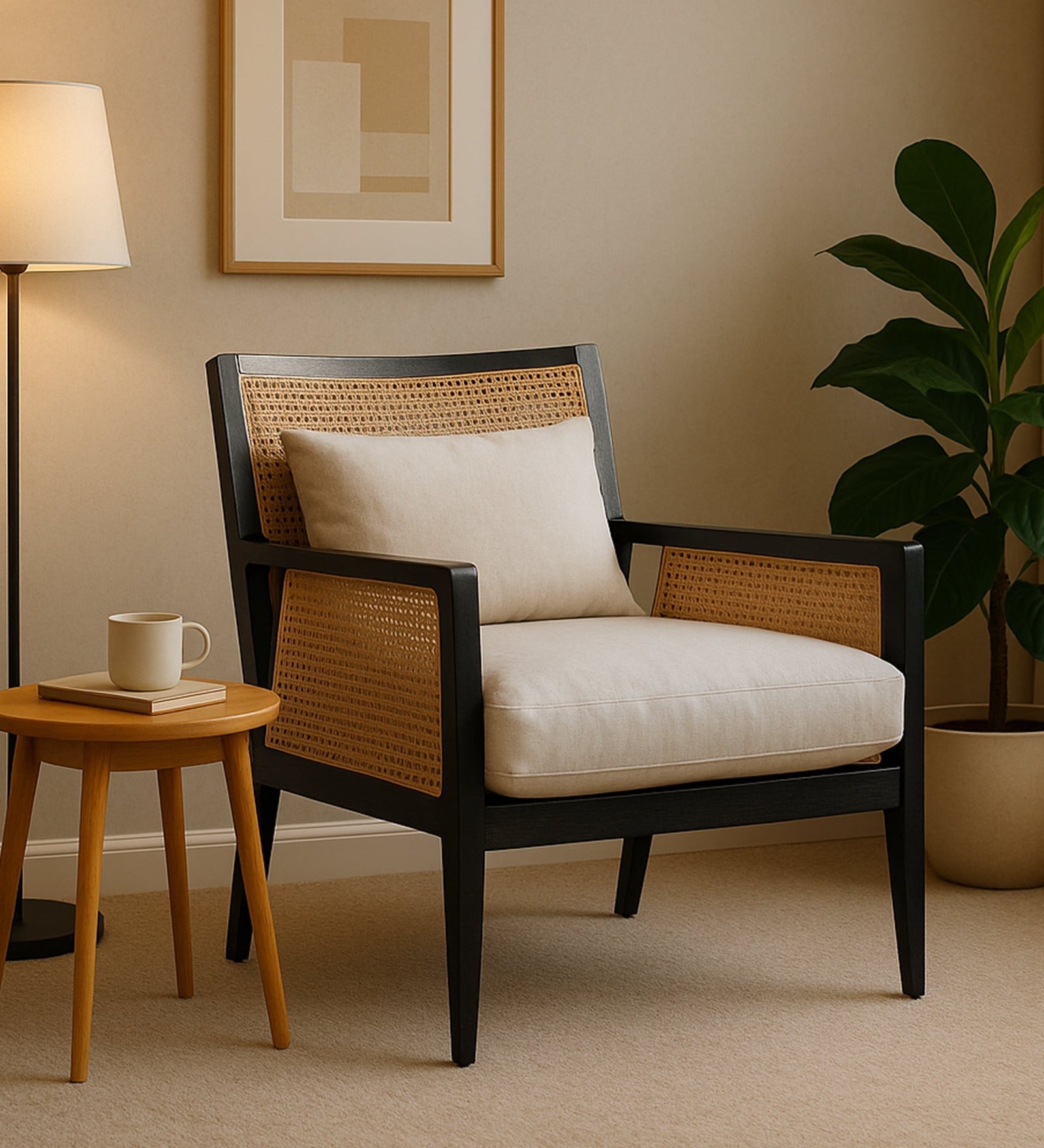 Aranya Sheesham Wood Arm Chair in Beige Color