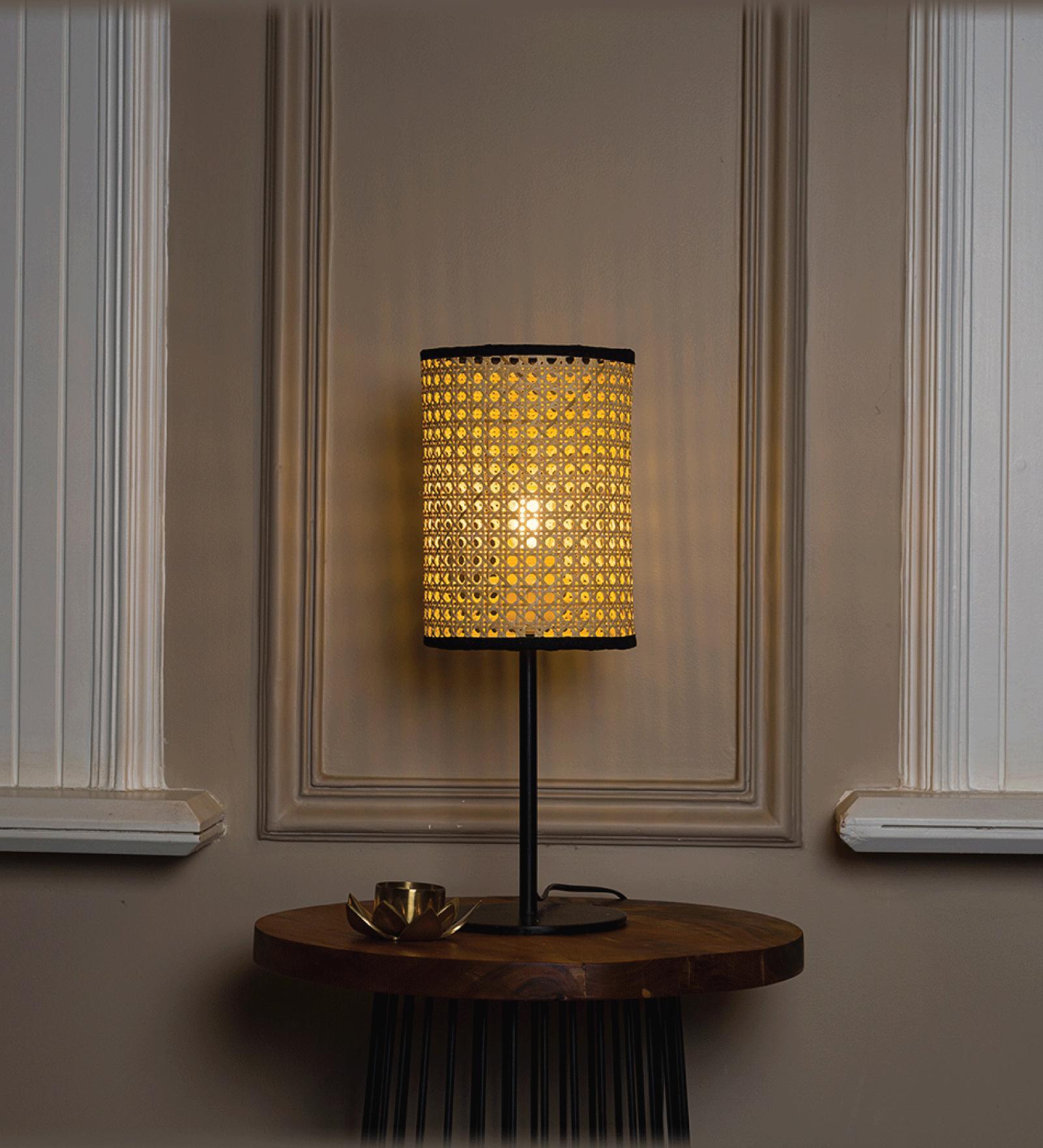Arbor Brown Rattan Column Table Lamp