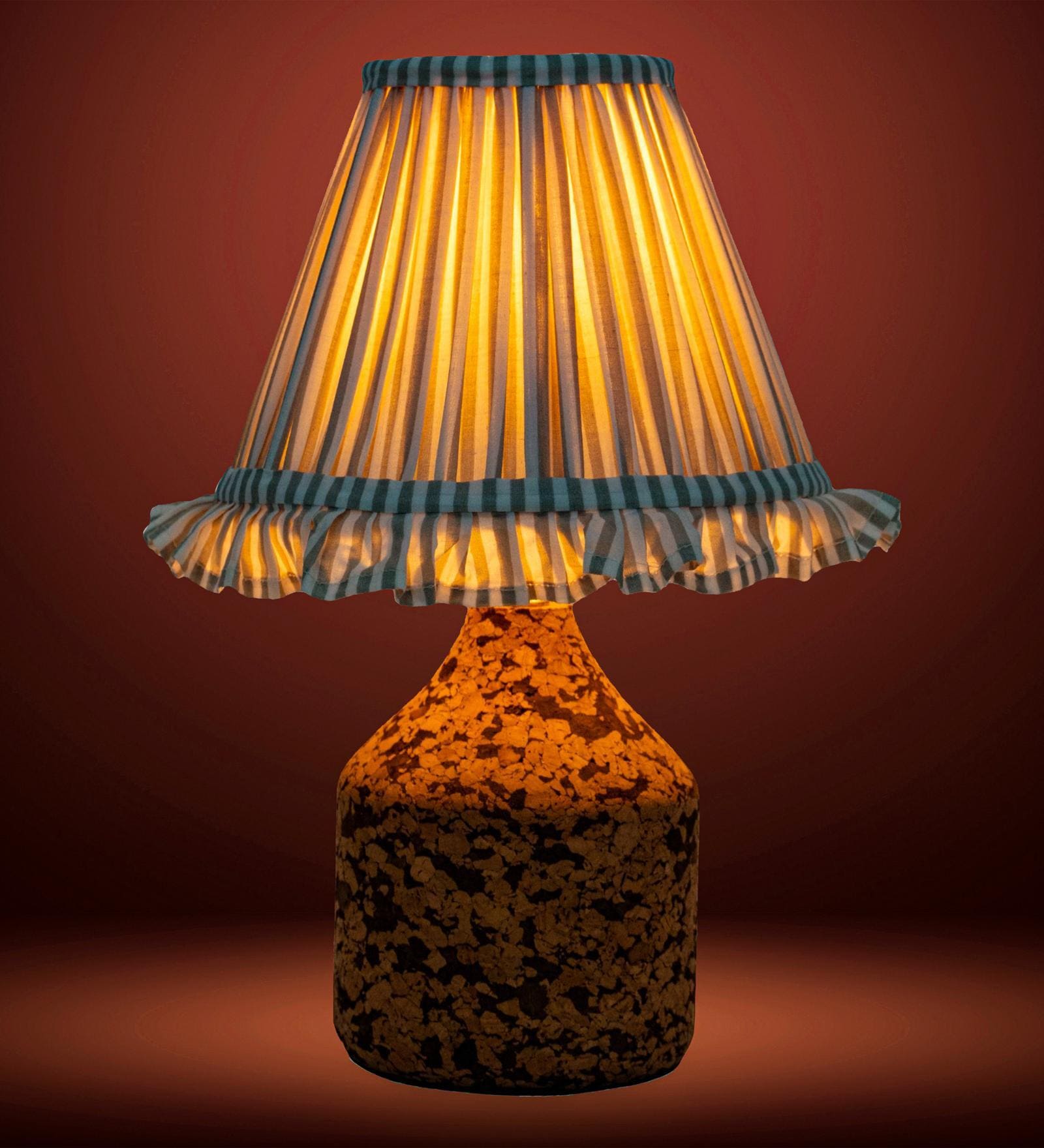 Beige Arc Table Lamp in Handcrafted Natural Cork with Lampshade