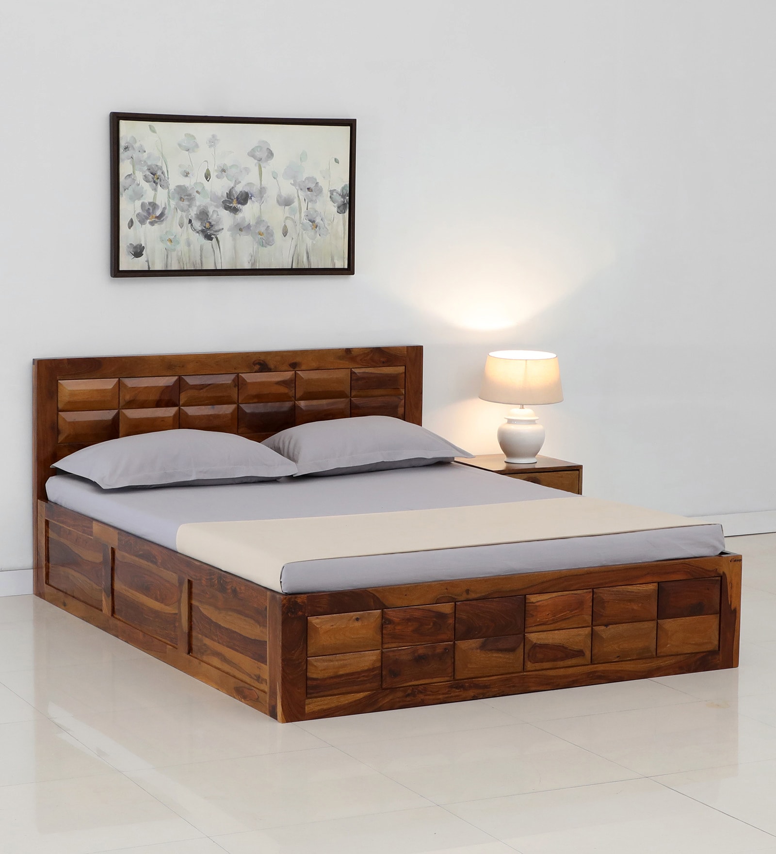 Buy Arcadia Sheesham Wood Queen Size Bed In Brown Colour With Box ...