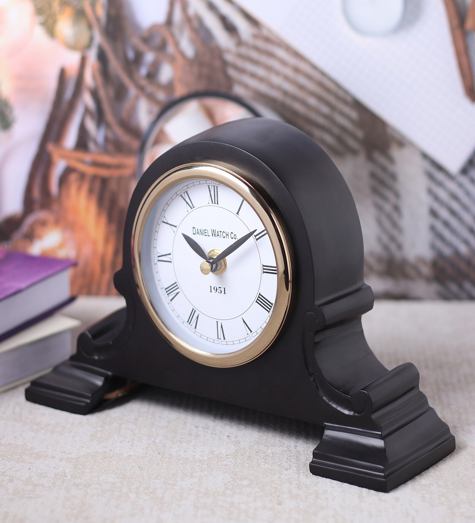 Arcadian Arc Black Steel Table Clock