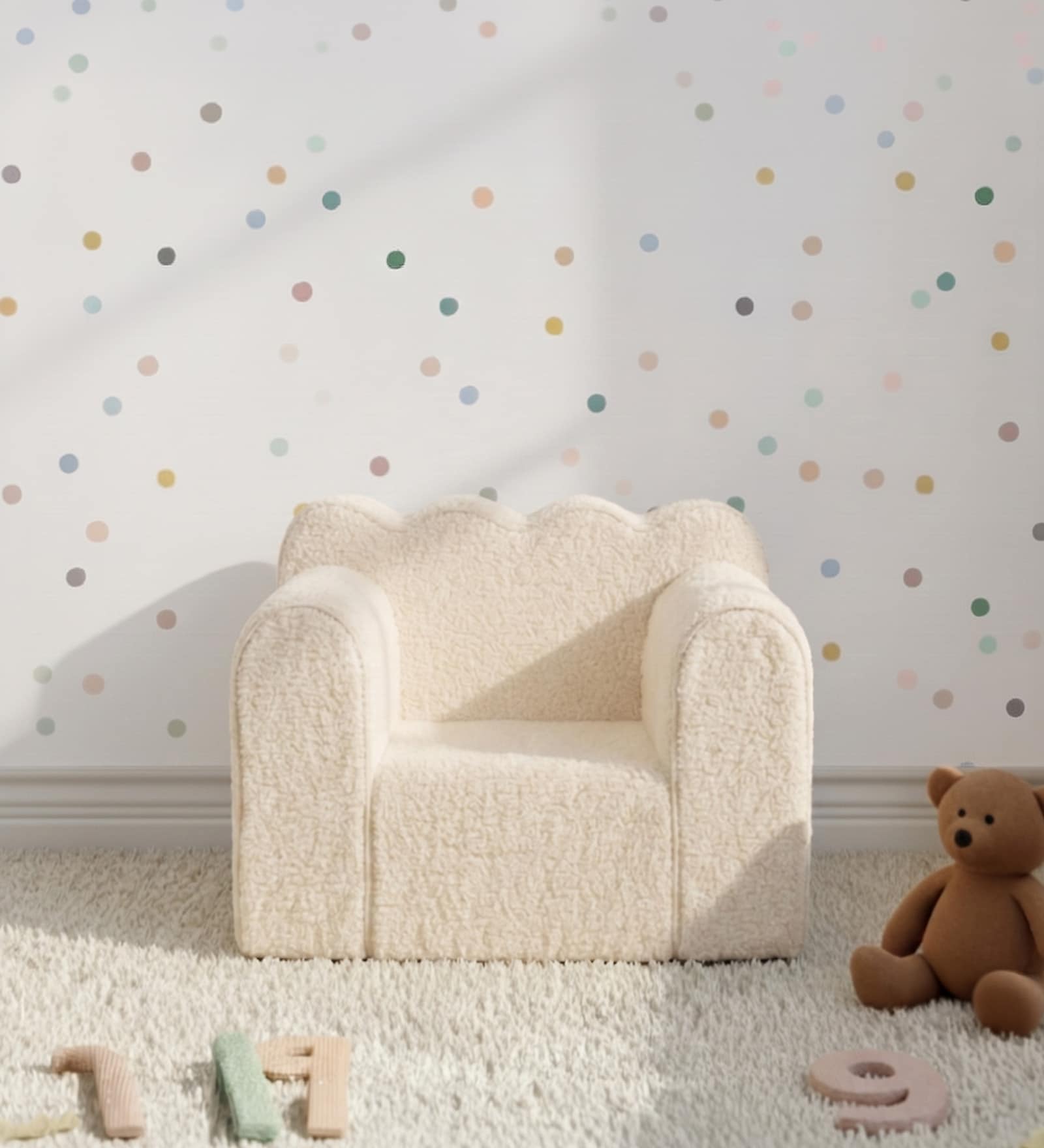 Arch Cloud Sherpa Kids Sofa In Cream Colour