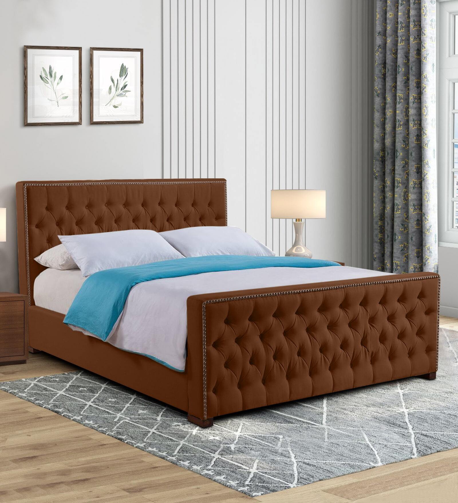 Archer Upholstered Queen Size Bed In Dark Brown Color