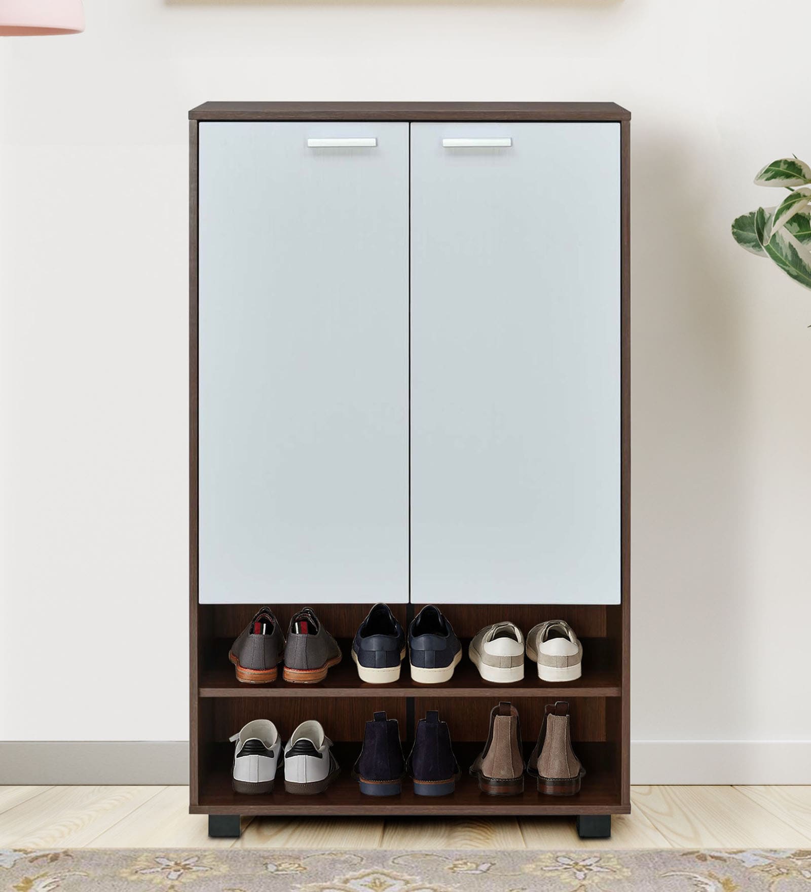 Ardor 2 Door  Shoe Cabinet in Walnut  White Finish