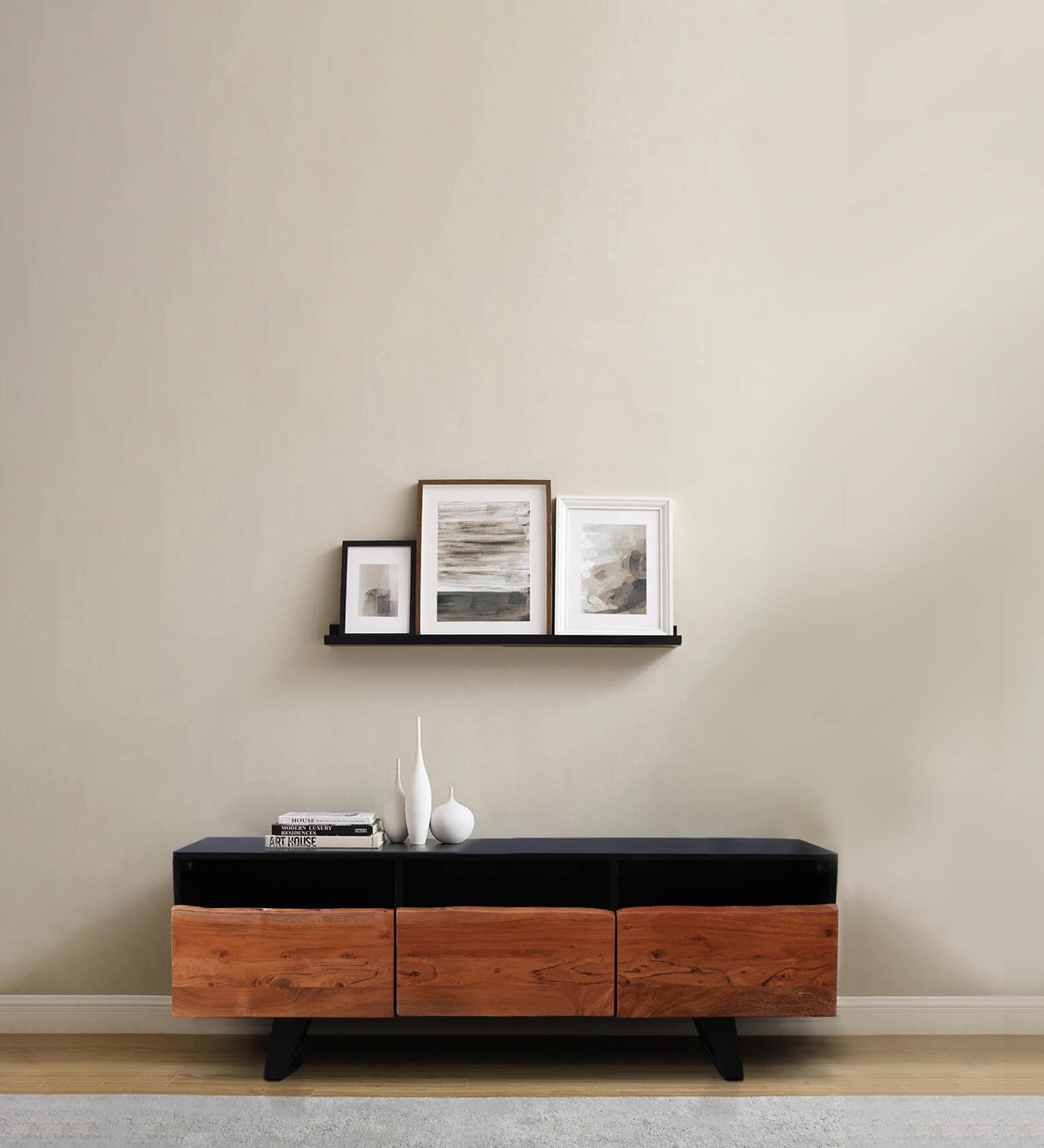 Arduous Solid Wood TV Console In Brown Colour