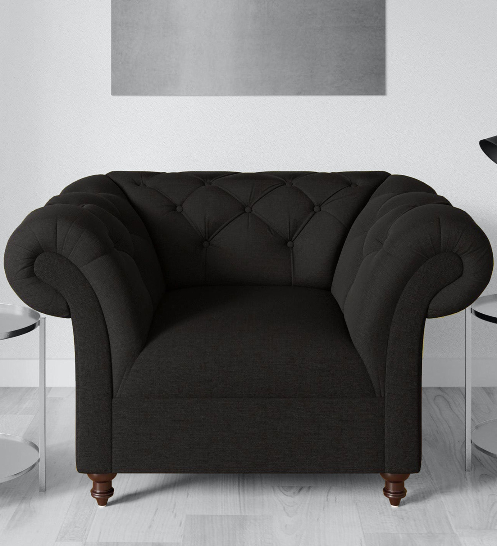 Allanton Fabric 1 Seater Sofa in Charcoal Grey Colour