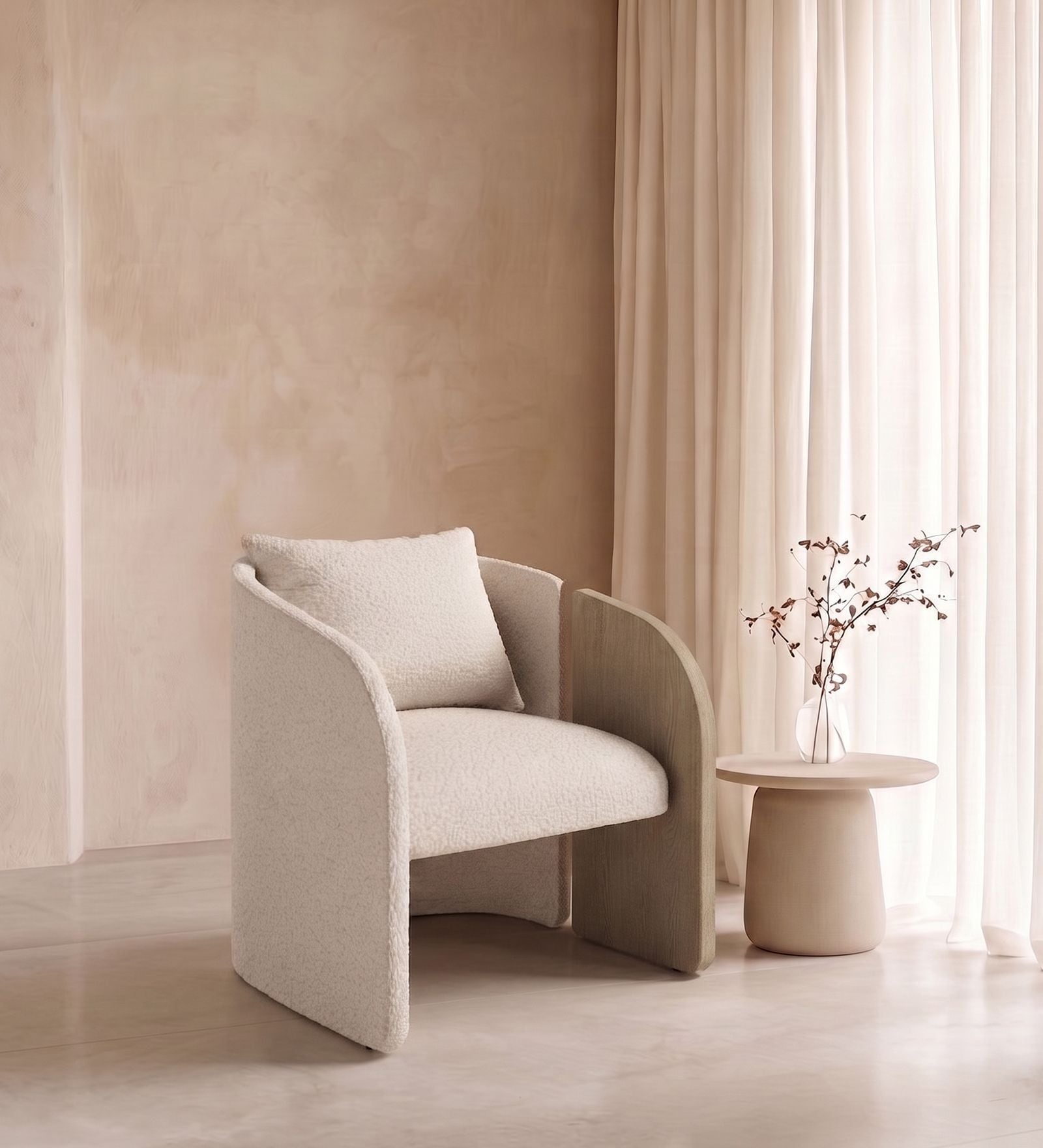Arevella Sculpted Lounge Chair In Cream Colour