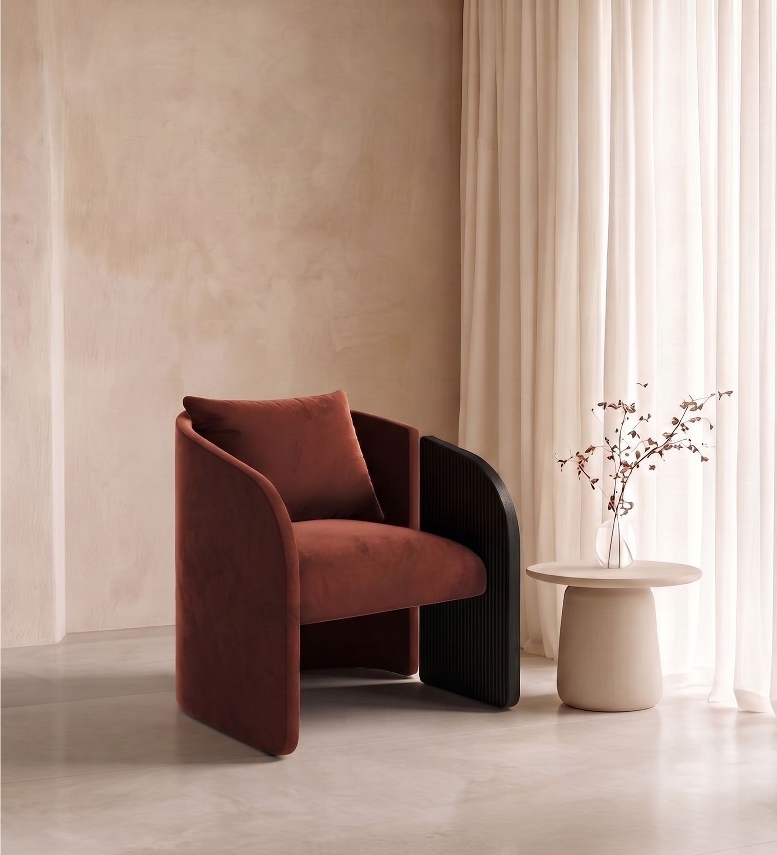 Arevella Sculpted Lounge Chair In Rust Red Colour
