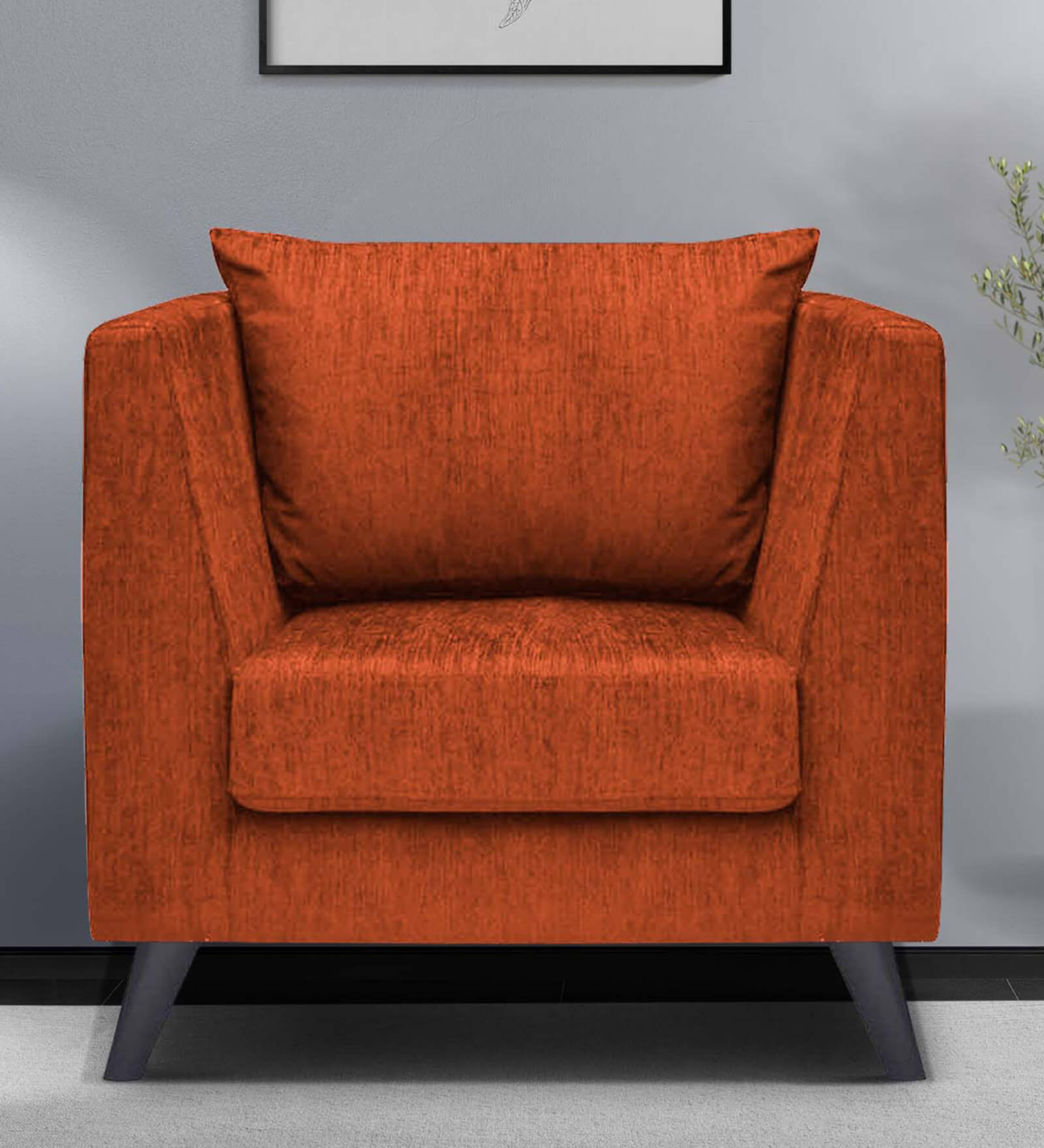 Aria Fabric 1 Seater Sofa in Orange Colour