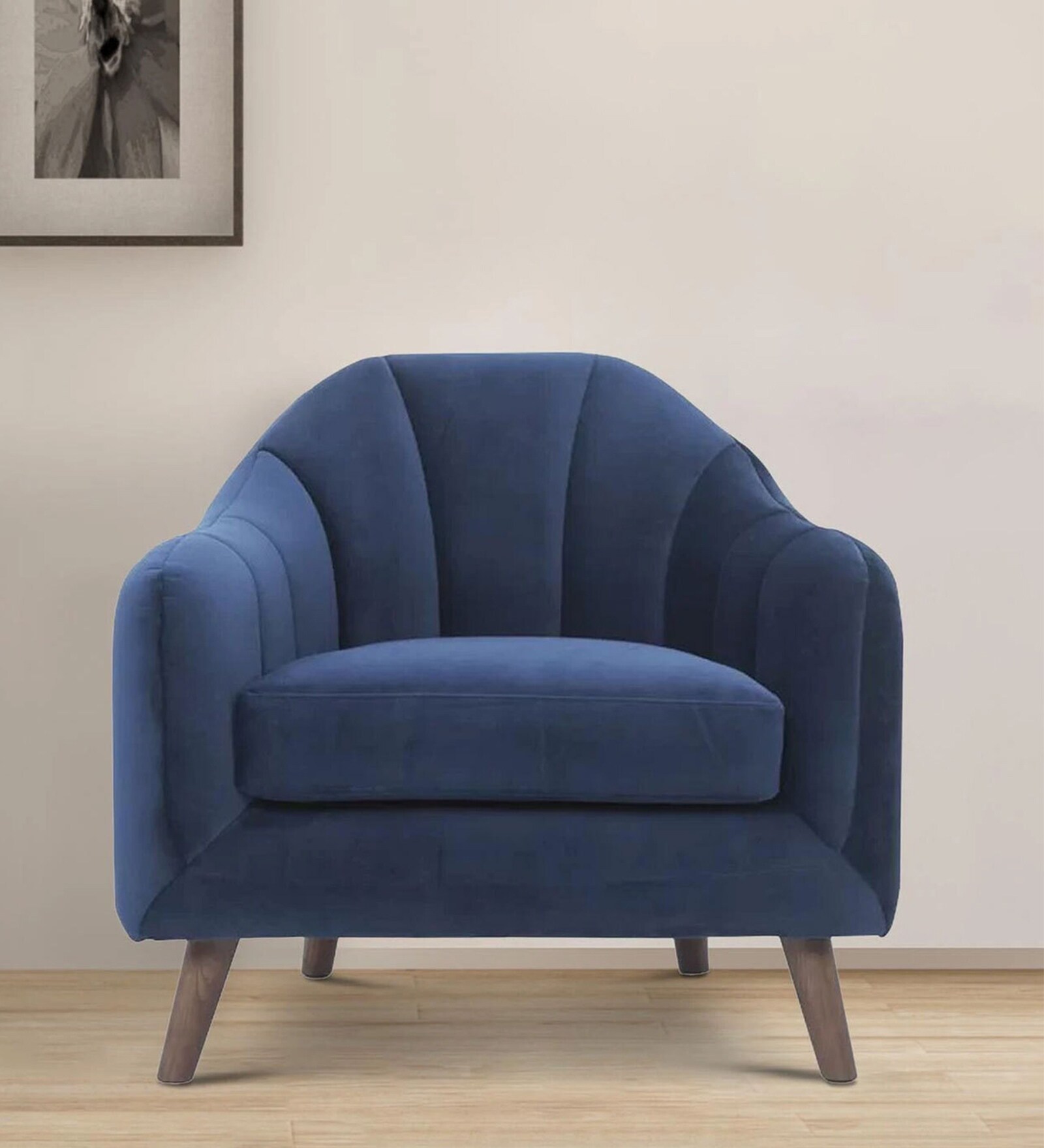 Aria Velvet 1 Seater Sofa in Blue Colour