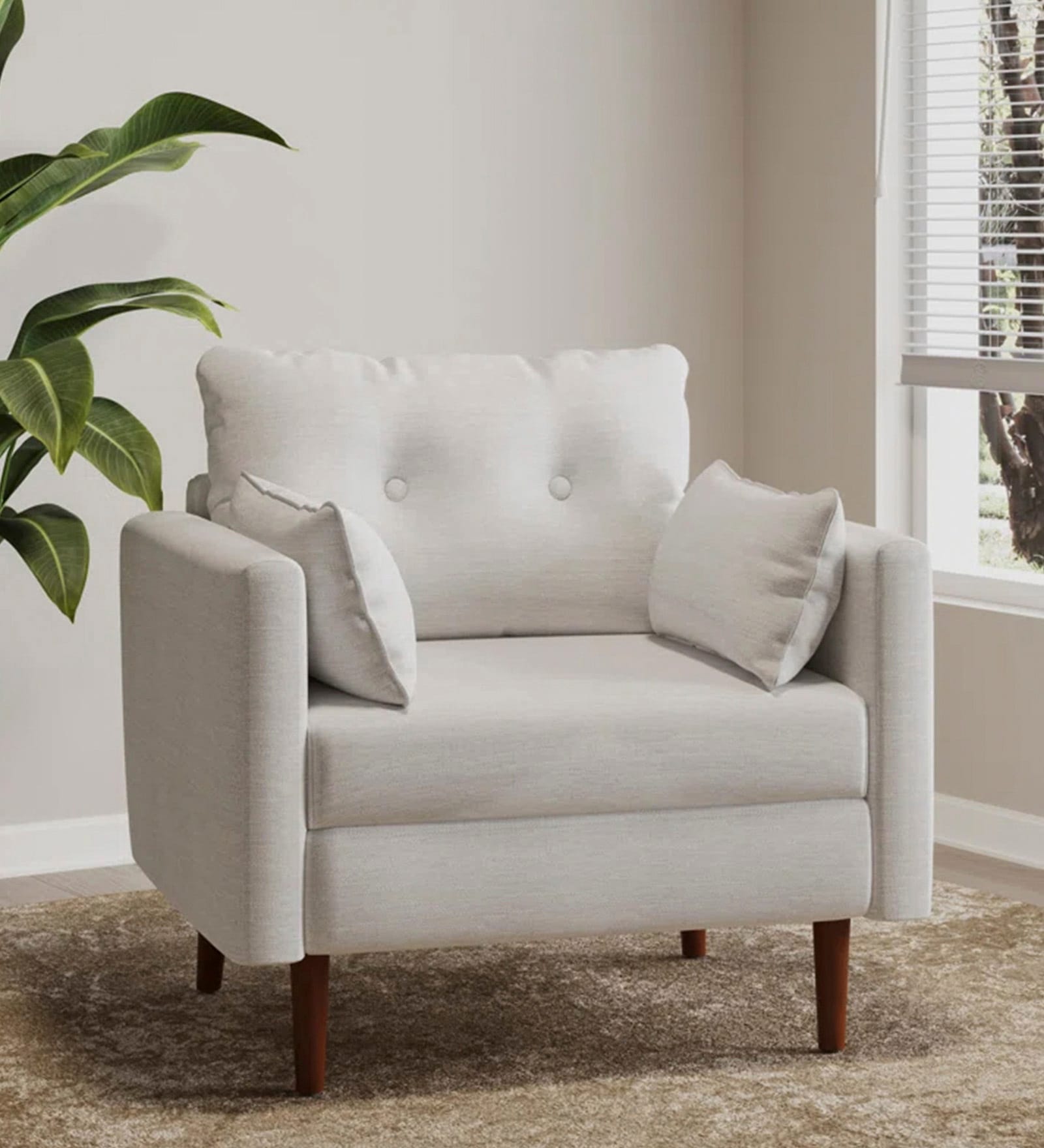 Ariahana Fabric Arm Chair in Ivory Colour