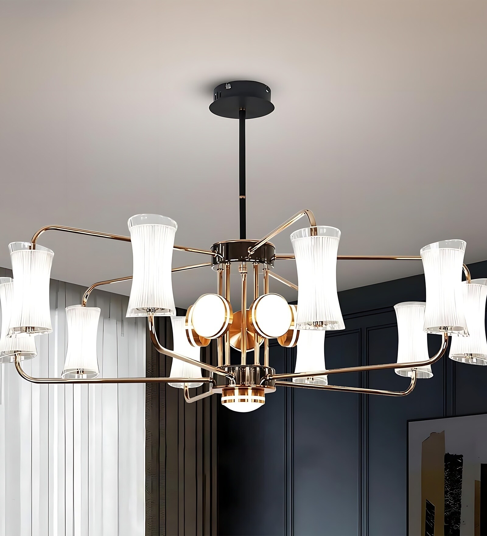 Arial 120W | 92 Cm | Google & Alexa | Height Adjustable | 3 Light Mode | Modern LED Ceiling Chandelier for Living Room, Dining, Bedroom, Hall, Kitchen, Office,Luxury Decorative Lighting