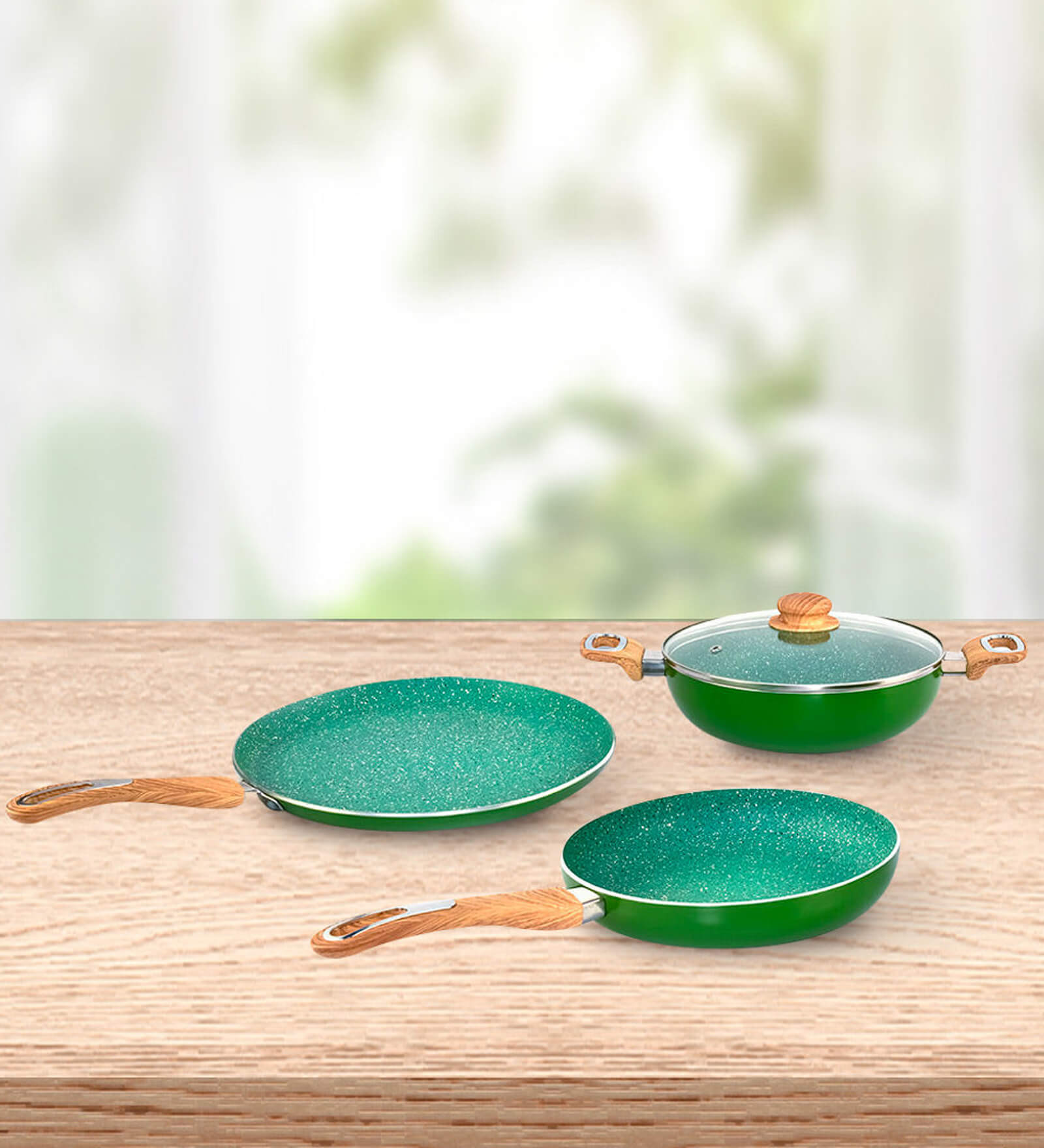 Buy Emerald Arias 3 Pcs Non-Stick Fry Pan WithDosa Tawa and Kadhai With ...