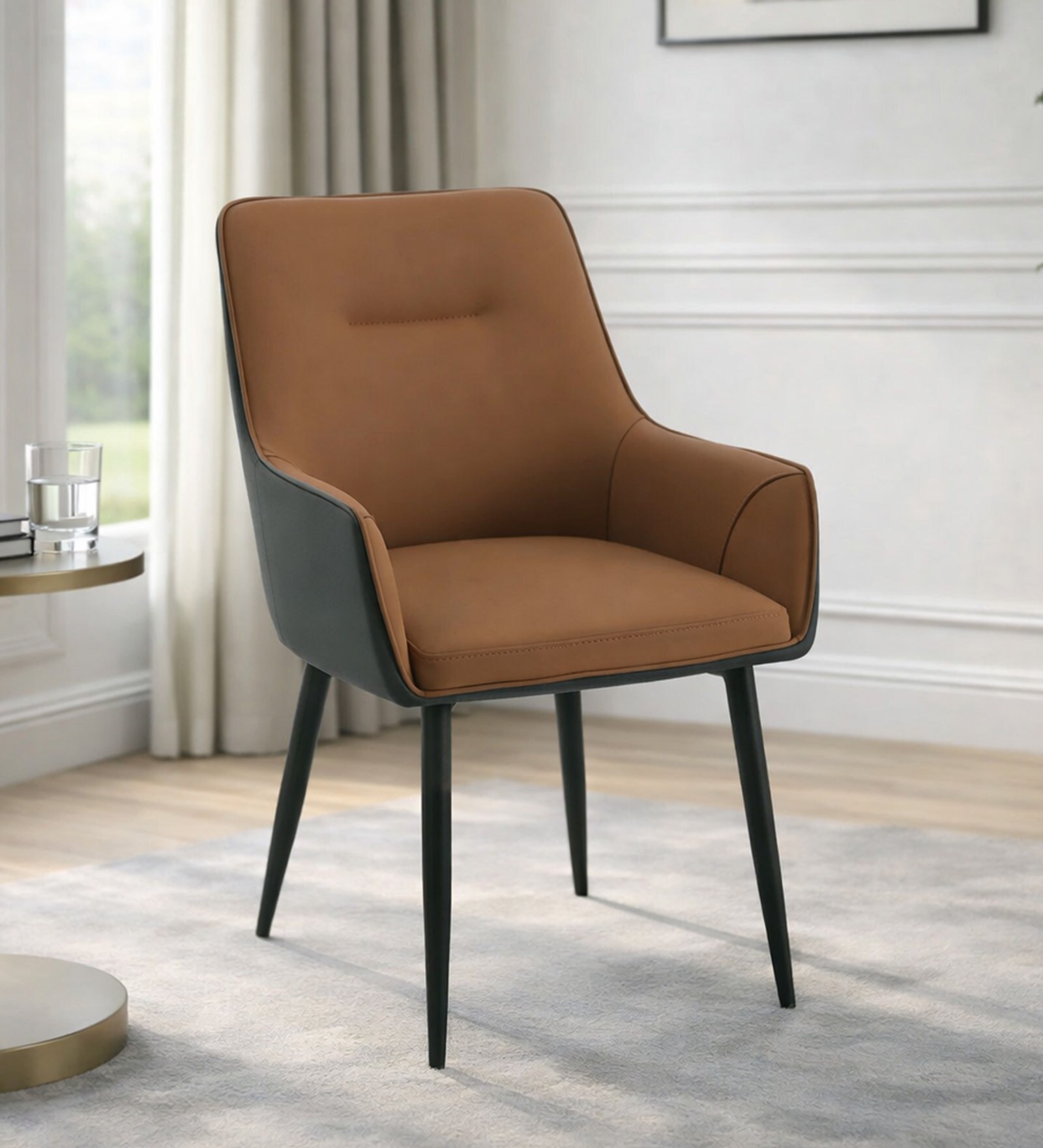 Arica Velvet Fabric Arm Chair In Brown And Grey Color