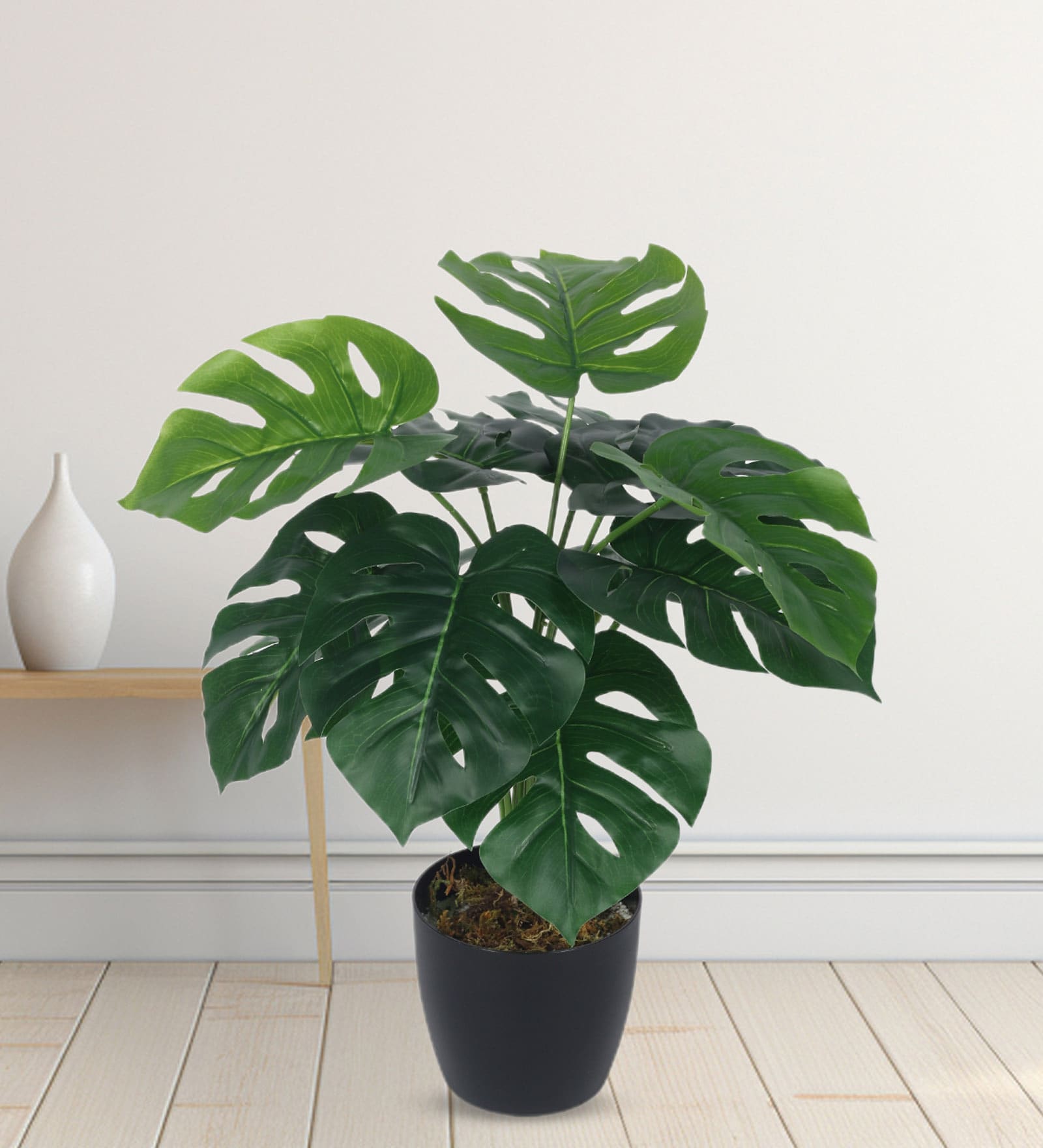 Arick Decor 21 Inch Artificial Real Touch Monstera With Black Pot