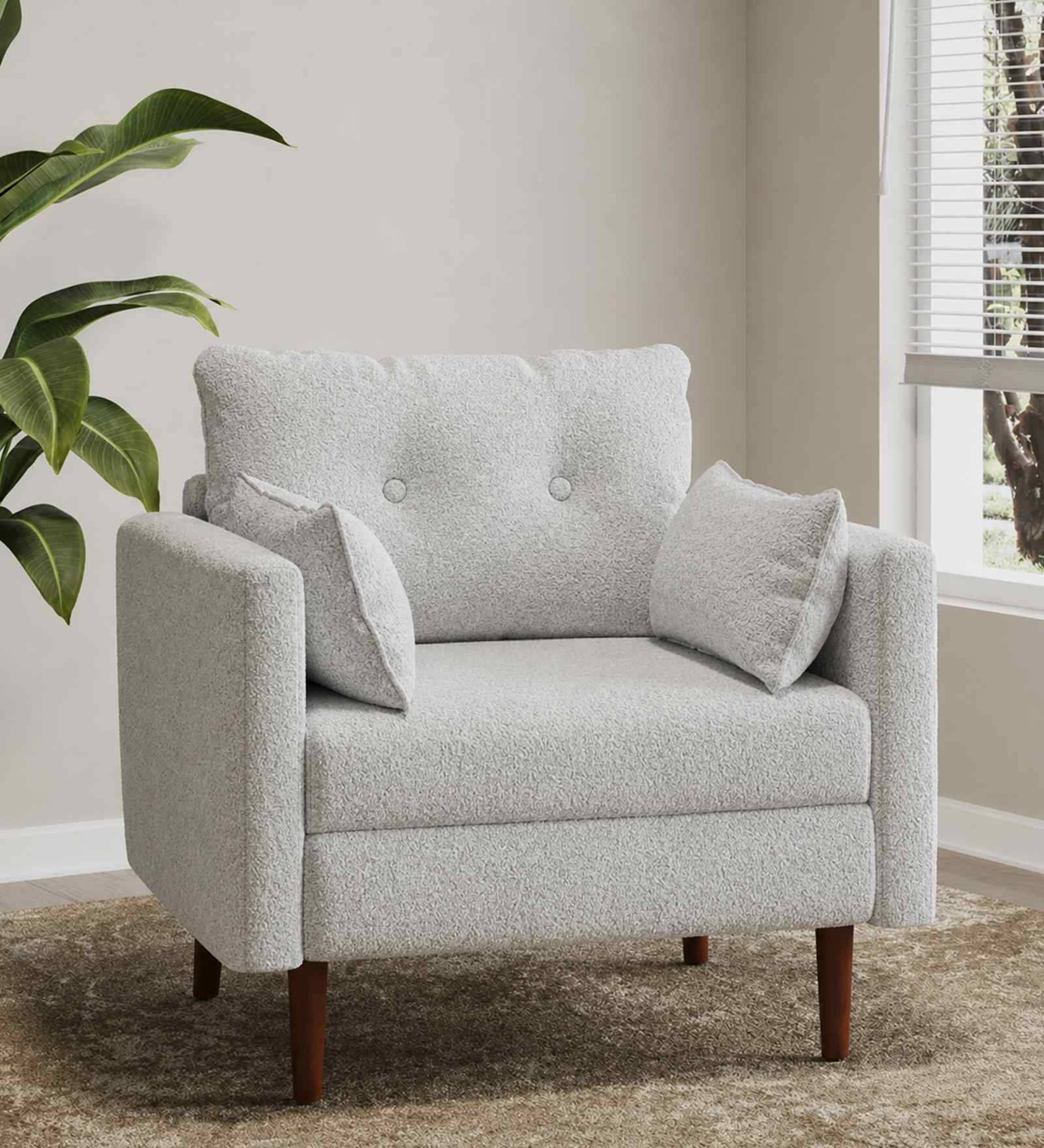 Arihana Boucle Fabric Accent Chair In Blue Colour