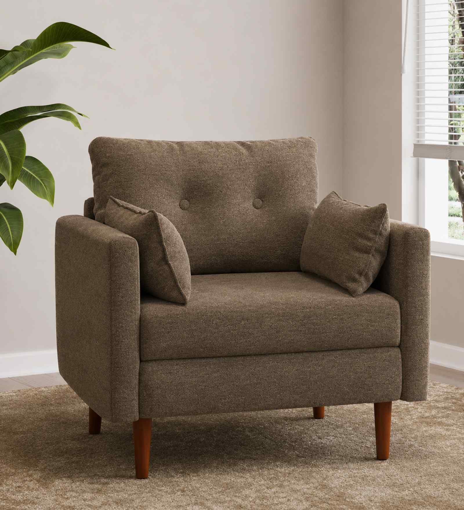 Arihana Boucle Fabric Accent Chair In Blue Colour