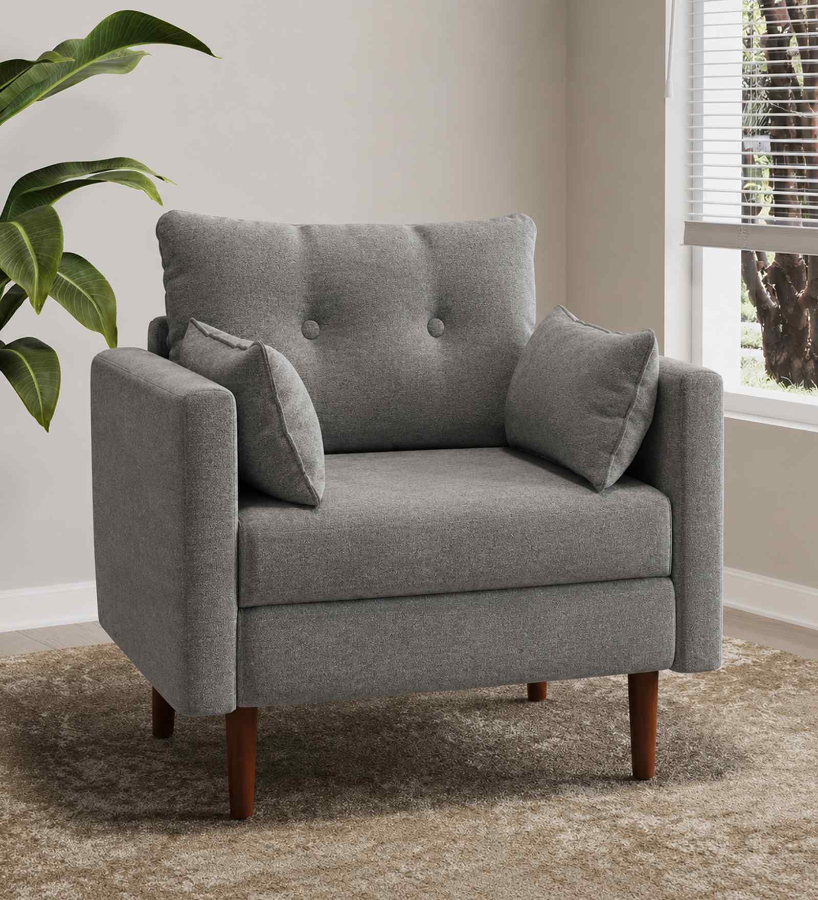 Arihana Boucle Fabric Accent Chair In Blue Colour