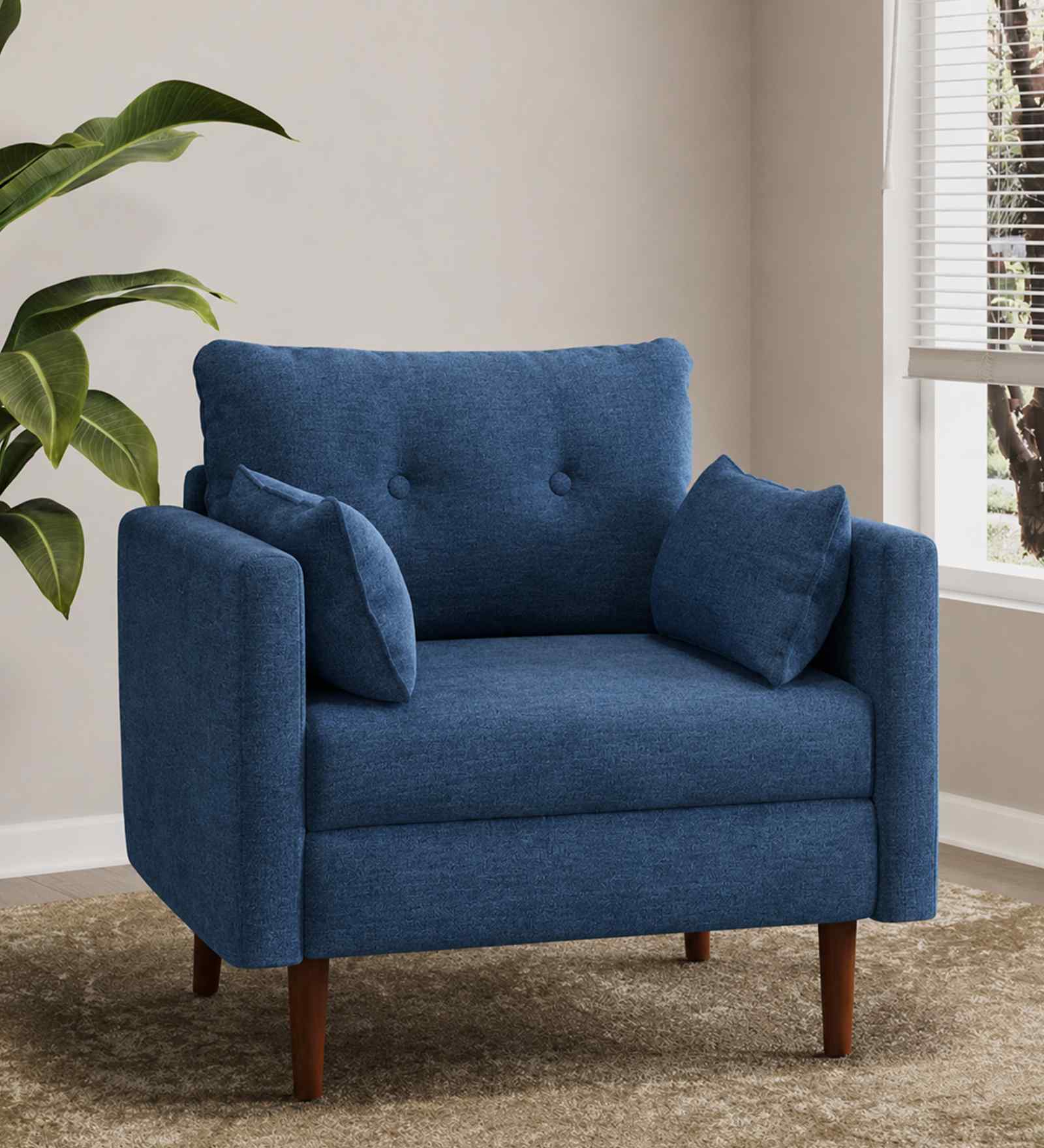 Arihana Boucle Fabric Accent Chair In Blue Colour