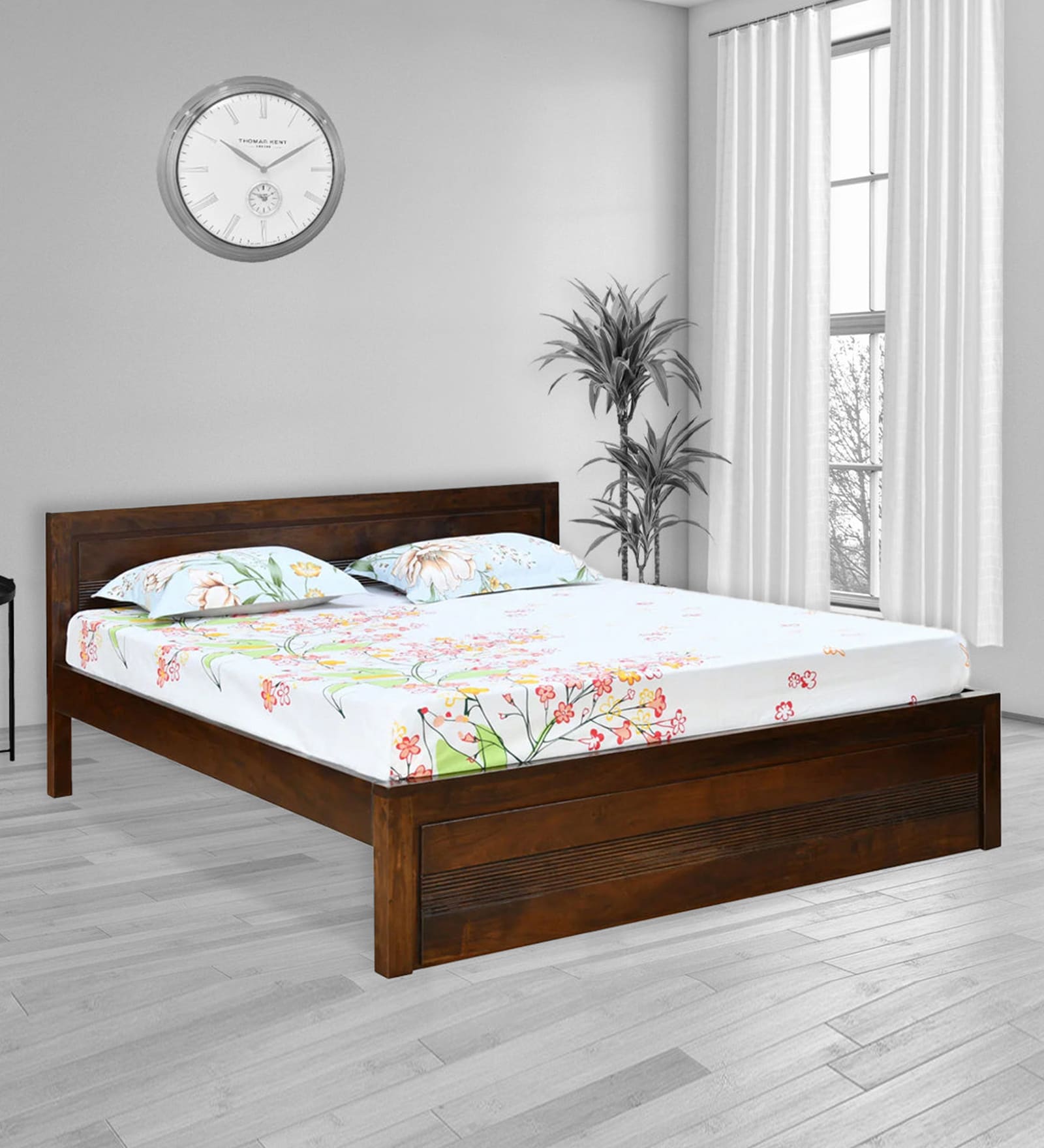 Arisa Solid Wood King Size Bed in Walnut Finish