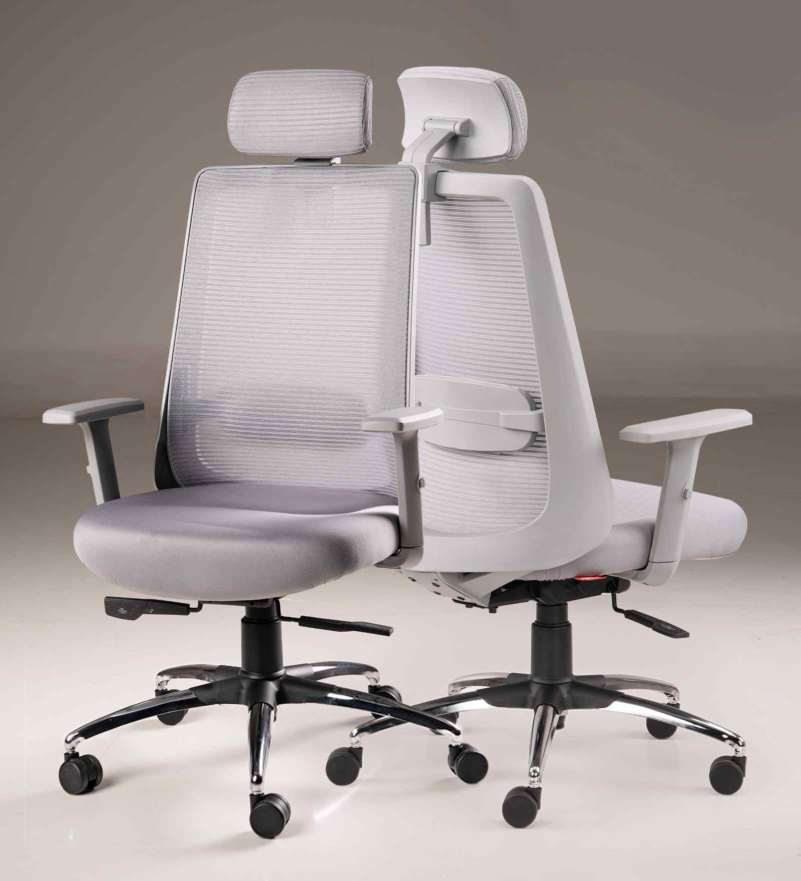 Aristo Ergonomic Chair With With Headrest In Grey Finish