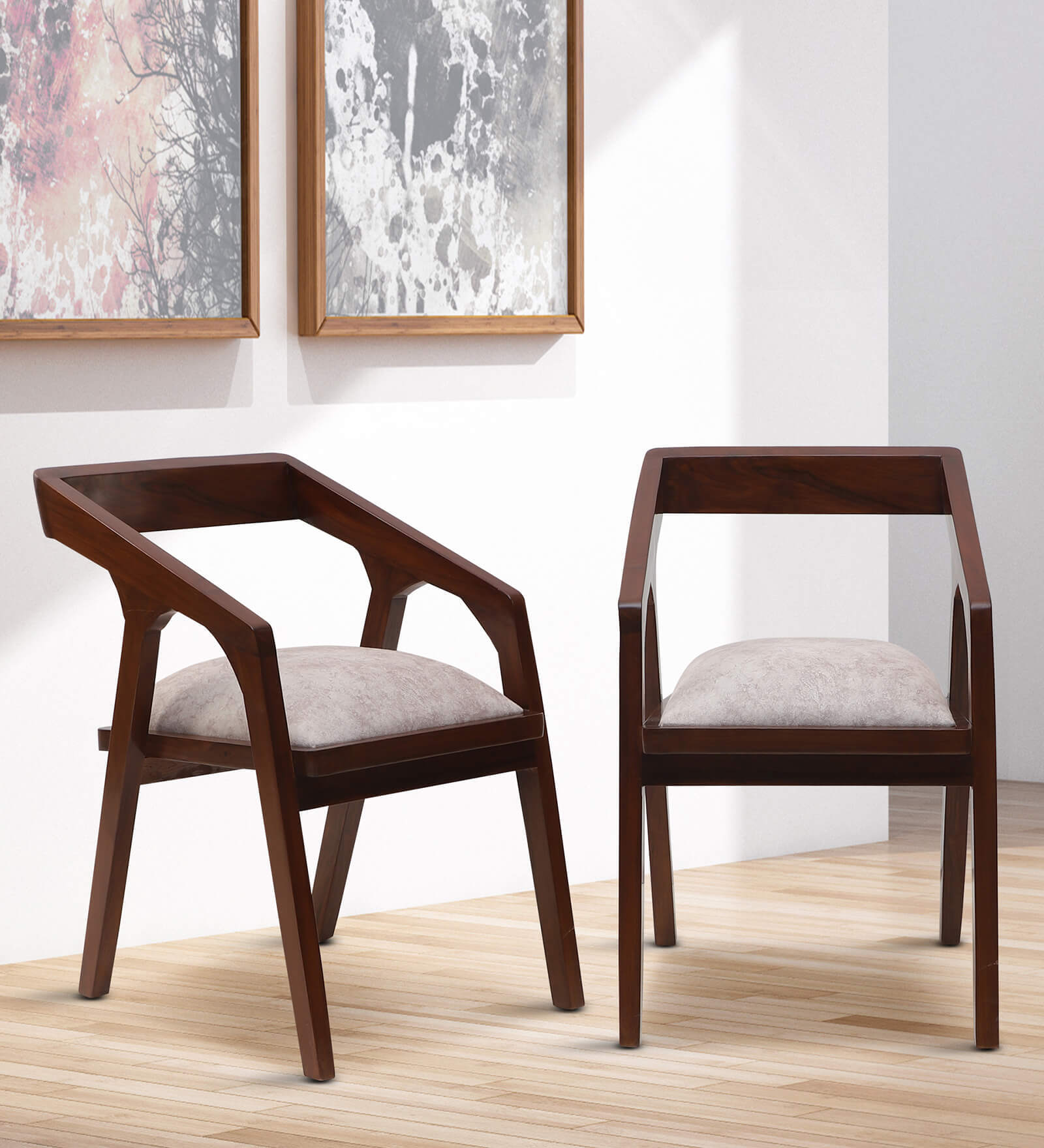 Aristo Teak Wood Arm Chair In Brown Finish (Set of 2)