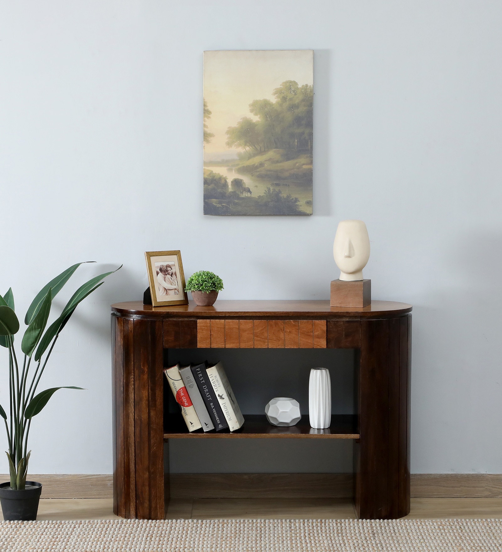 Arivu Mango Wood Console Table In Walnut Finish