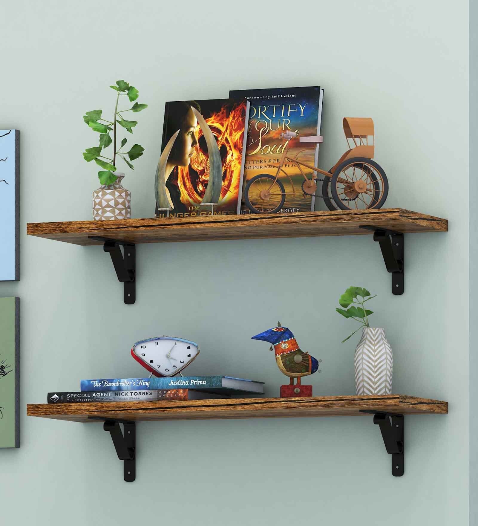 Buy Arizona Wood & Metal Wall Shelf In Forest Dark Set of 2 By Klaxon